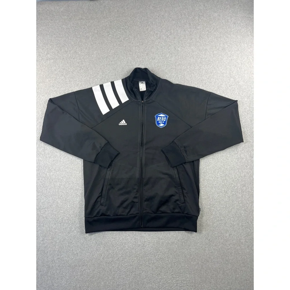 Reno 1868 FC Soccer Jacket Mens XL Black Adidas Fill Zip 3 Stripe Nevada